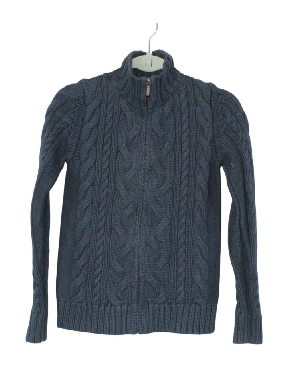 LL Bean Women Navy Cable Knit Sweater Zip Cardigan Preppy Outdoor Casual XS